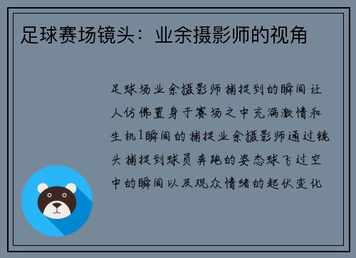 足球赛场镜头：业余摄影师的视角