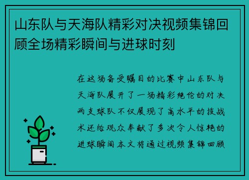 山东队与天海队精彩对决视频集锦回顾全场精彩瞬间与进球时刻