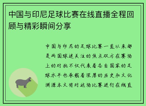 中国与印尼足球比赛在线直播全程回顾与精彩瞬间分享