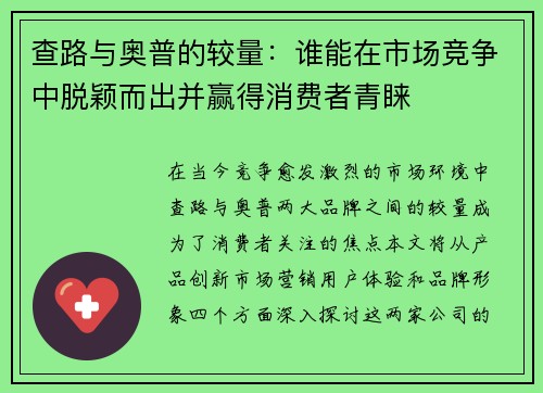 查路与奥普的较量：谁能在市场竞争中脱颖而出并赢得消费者青睐