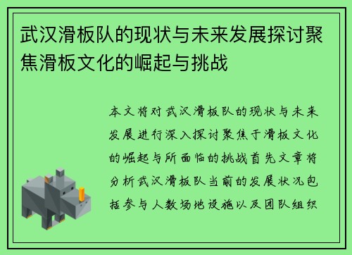 武汉滑板队的现状与未来发展探讨聚焦滑板文化的崛起与挑战